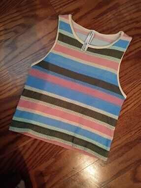 Anthropologie Ribbed Stripe Tank in Blue, Pink & Olive